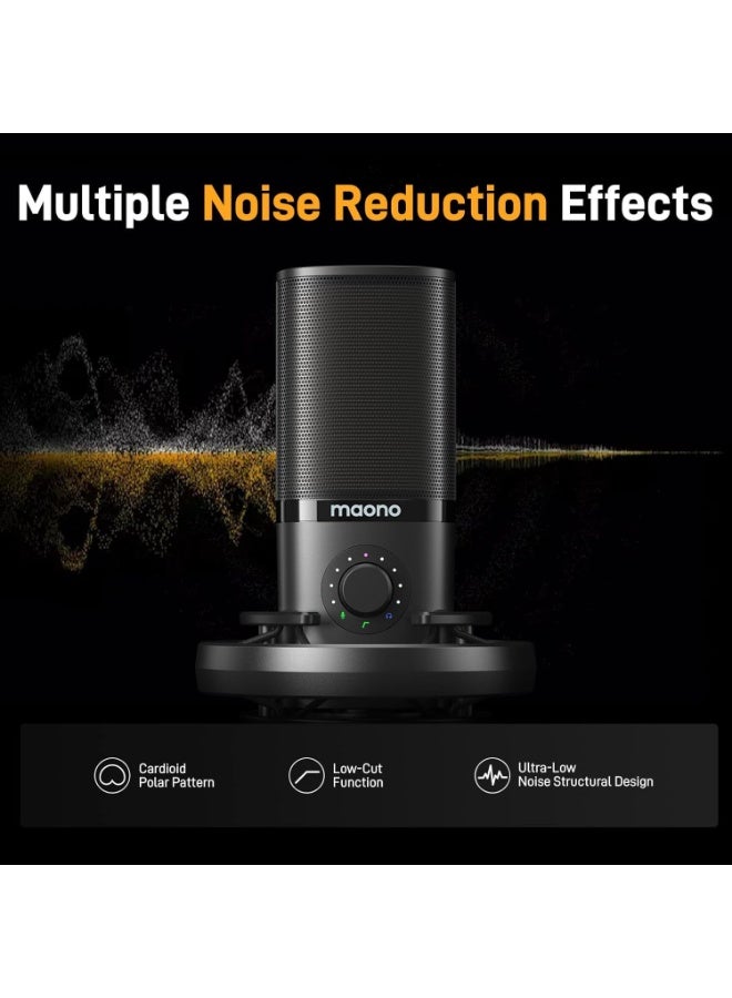 ماونو ميكروفون PM450 المكثف USB - ميكروفون استوديو مزود بحامل مضاد للاهتزاز، وذراع قابل للتعديل، وبرنامج، وزر كتم الصوت، ومقبض تحكم في مستوى الصوت، ومفتاح تحكم في مستوى الصوت، مناسب للبث المباشر، والتسجيل، والغناء، وإنتاج البودكاست، وإنشاء المحتوى، والكتب الصوتية. - Image 4
